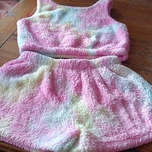 Colorful Fuzzy Tank and Shorts Set
